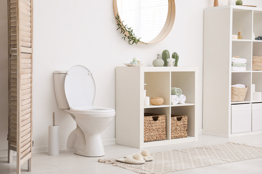 A toilet in a bathroom representing global toilet types.