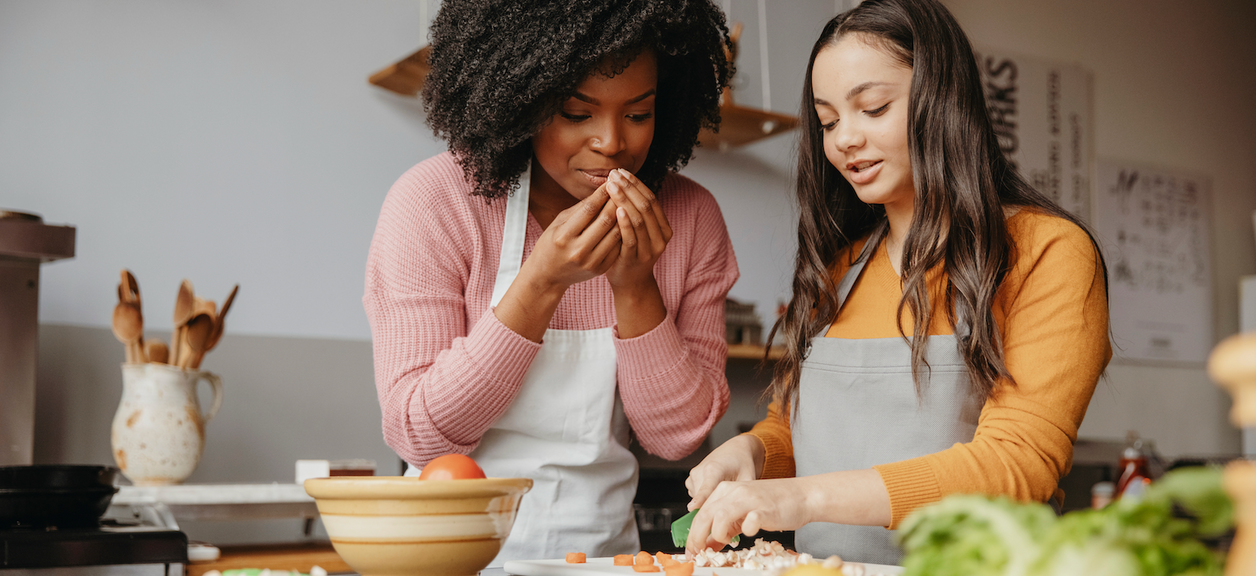 Cooking and smelling food.
