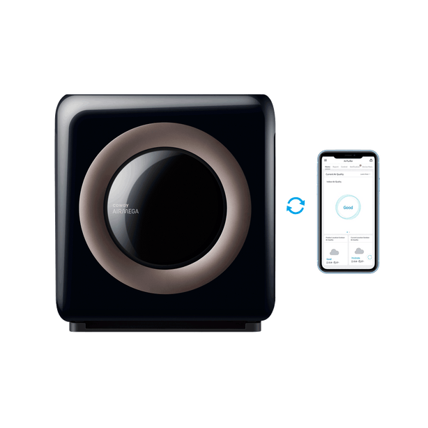 Coway Airmega AP-1512HHS - Black - Air Purifier & Mobile App on a cellphone view