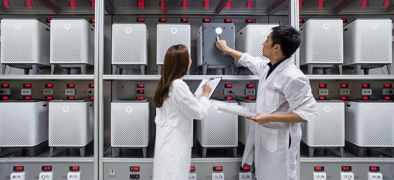 Researchers testing Airmega 300 purifiers at the research center
