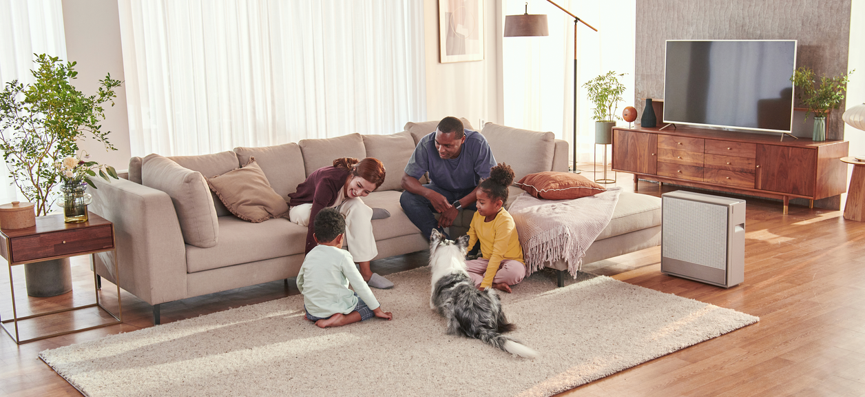 A family with air purifiers and pets.