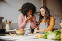 Cooking and smelling food.