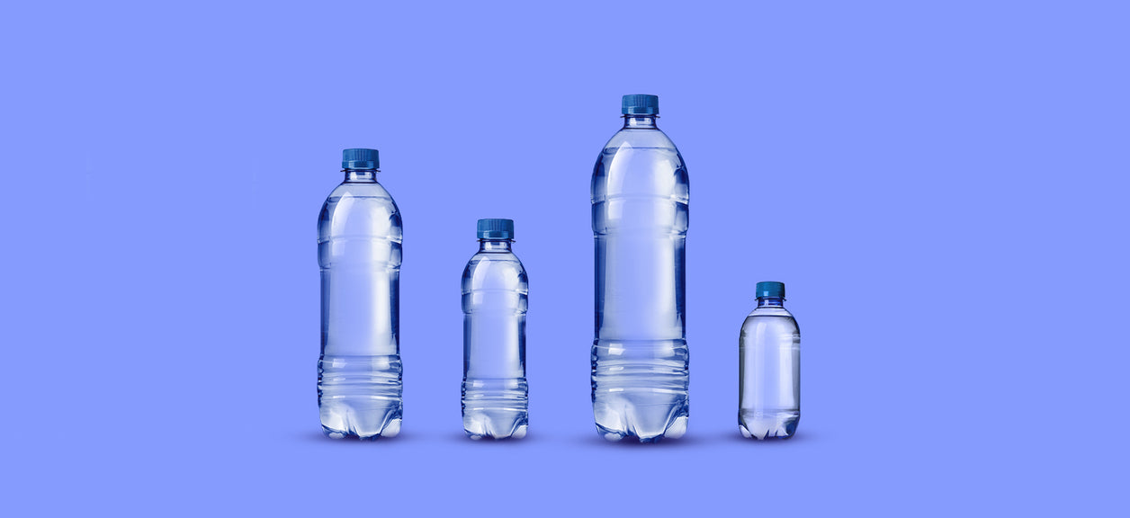 water bottles on a purple background