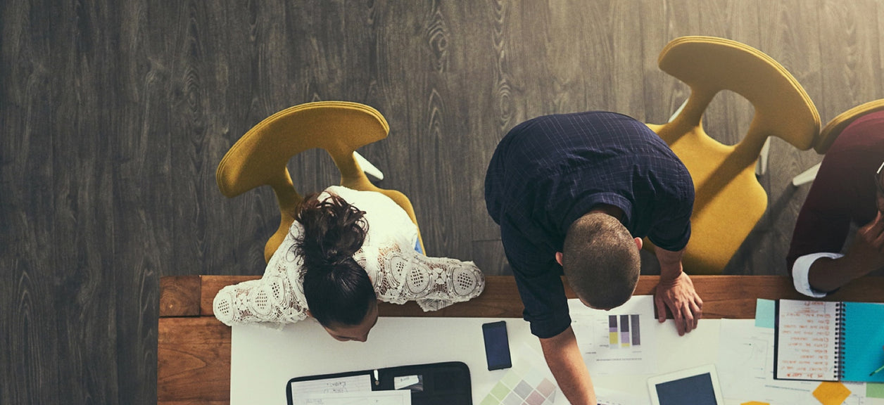 birds eye view of people working in an office