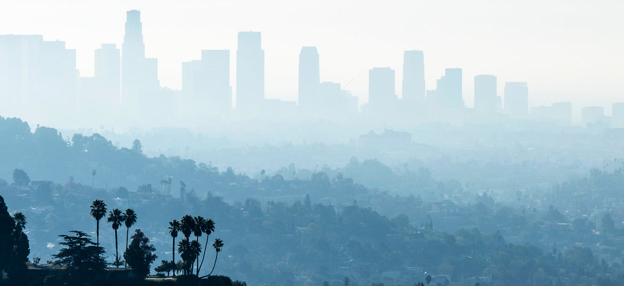 city in background of smog