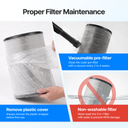 3-in-1 filter(Vacuumable Pre-Filter, HEPA, deodorization carbon) have a 1-year lifespan, meaning lower maintenance costs with easy cleaning