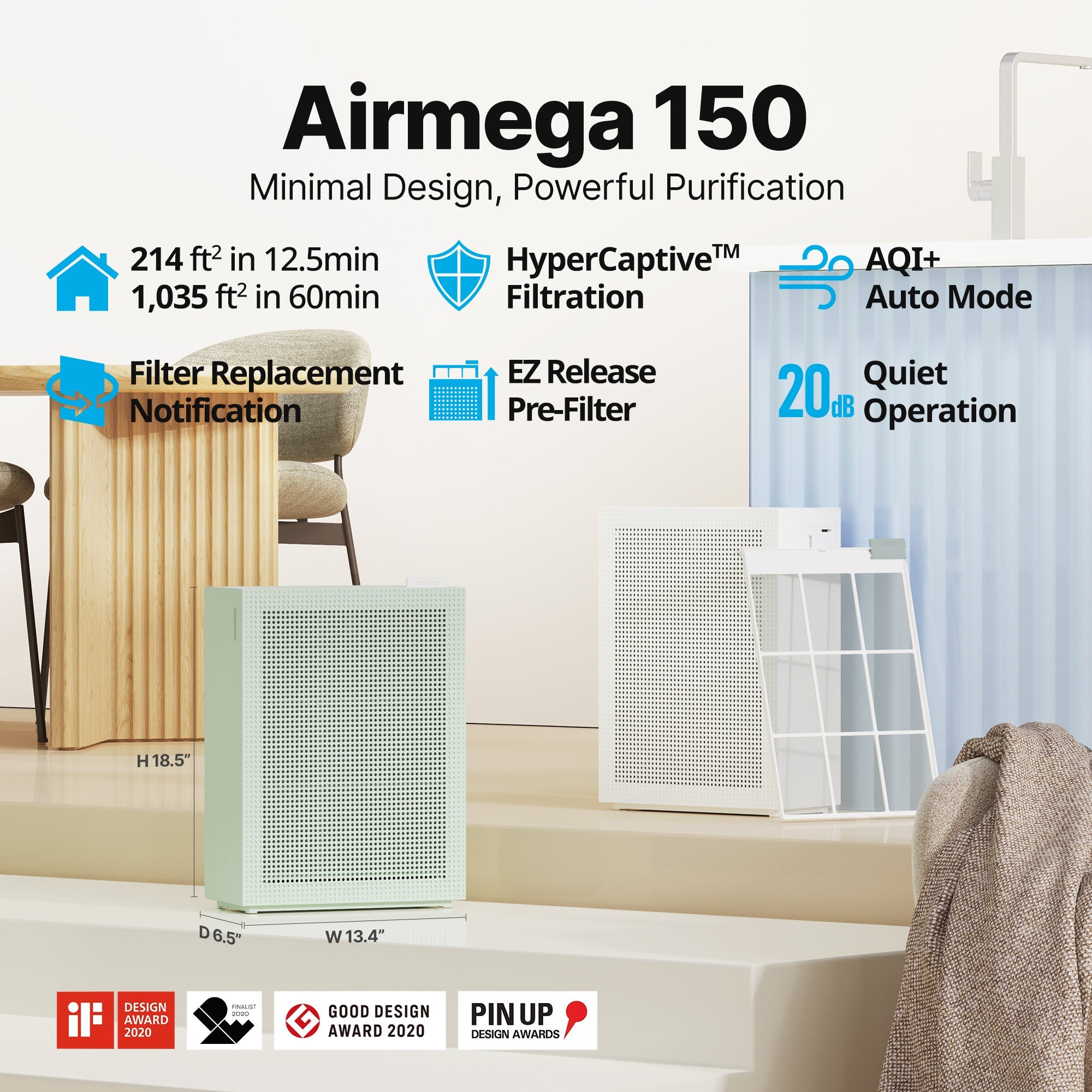 Coway Airmega 150 | Bedroom Air Purifier with Air Quality