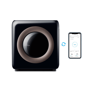 Coway Airmega AP-1512HHS - Black - Air Purifier & Mobile App on a cellphone view